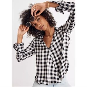 MADEWELL black white Buffalo check wrap front top